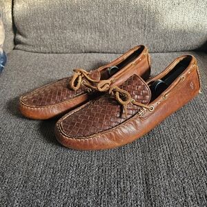 Frye Russel Woven Brown Leather Slip On Casual Loafers Shoes Mens Size 12